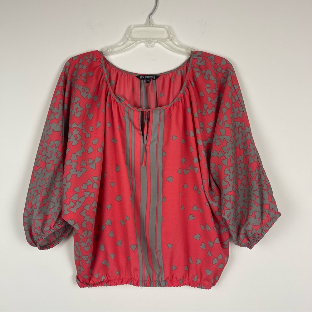 Express balloon sleeve heart print blouse top